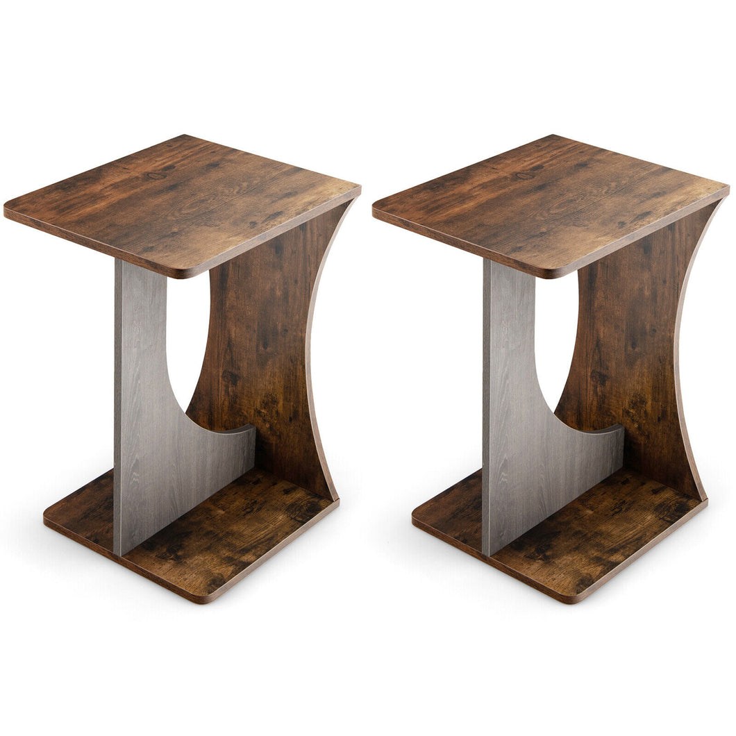 Gymax 2PCS Side Table Sofa Couch Table Compact C-shape End Table Snack Coffee Table
