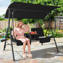 Load image into Gallery viewer, Gymax 2-Person Canopy Porch Swing Padded Chair Cooler Bag Rotatable Tray
