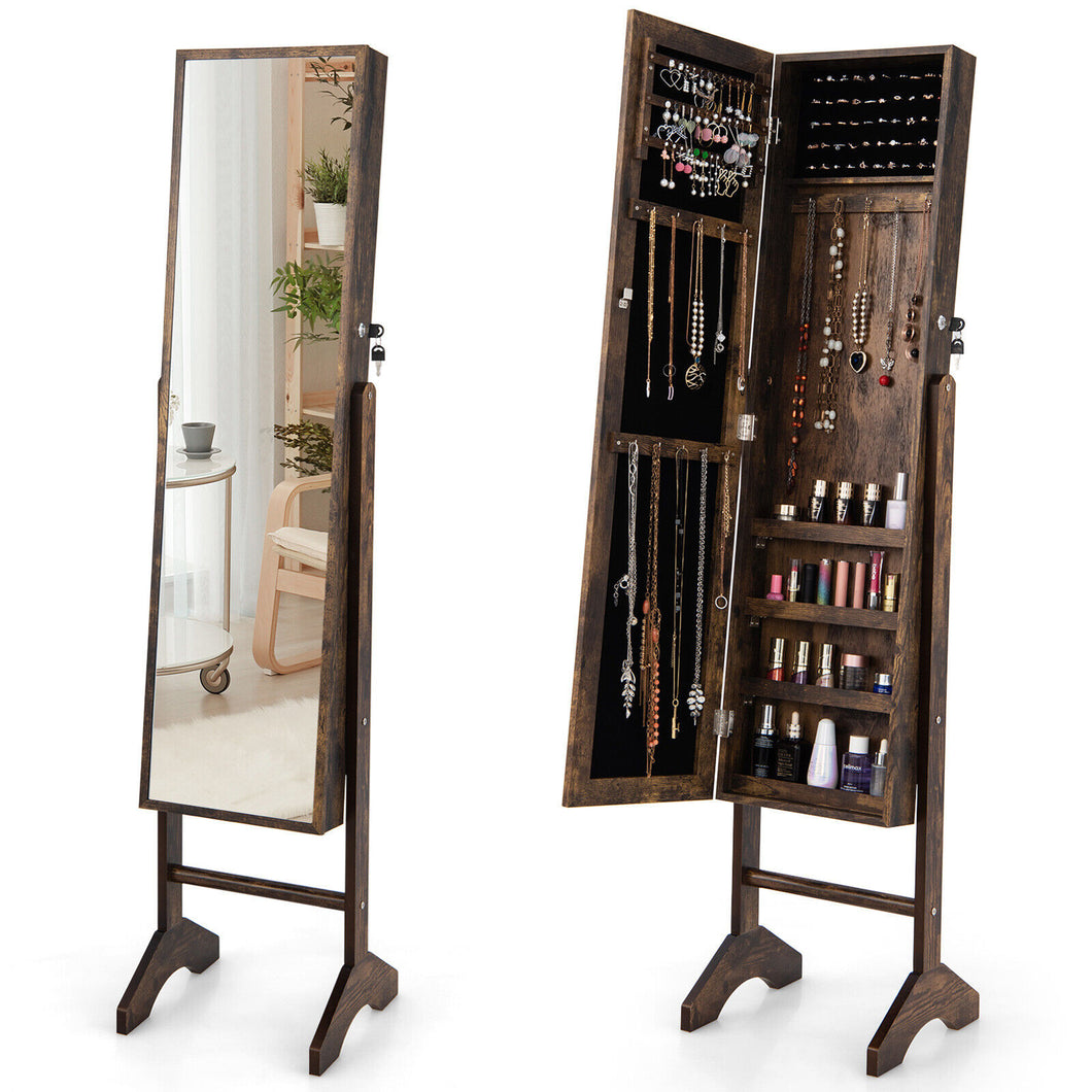 Gymax Standing Jewelry Cabinet Armoire Full Length Mirror Lockable