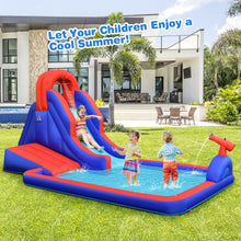 Load image into Gallery viewer, Gymax Inflatable Waterslide w/ Climbing Wall Slide Splash Pool Swim Rings&amp;480W Blower
