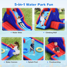 Load image into Gallery viewer, Gymax Inflatable Waterslide w/ Climbing Wall Slide Splash Pool Swim Rings&amp;480W Blower
