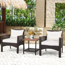 Load image into Gallery viewer, Gymax 3PCS Patio Conversation Furniture Set PE Rattan Sofa Set W/Wood Top Table
