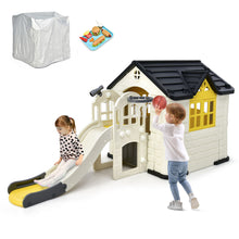 Load image into Gallery viewer, Gymax Outdoor Play house and Slide Set for Kids w/ 7 PCS Toy Set &amp; Waterproof Cover Yellow

