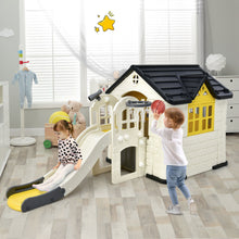 Load image into Gallery viewer, Gymax Outdoor Play house and Slide Set for Kids w/ 7 PCS Toy Set &amp; Waterproof Cover Yellow
