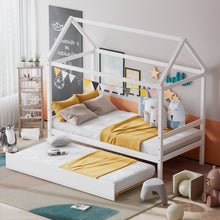 Load image into Gallery viewer, Gymax Twin House Bed Frame w/ Trundle Roof Wooden Platform Mattress Foundation
