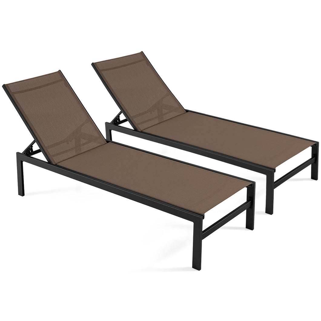 Gymax Set of 2 Aluminum Patio Chaise Lounge Outdoor Adjustable Lounge Chair W/ 6-Position Backrest