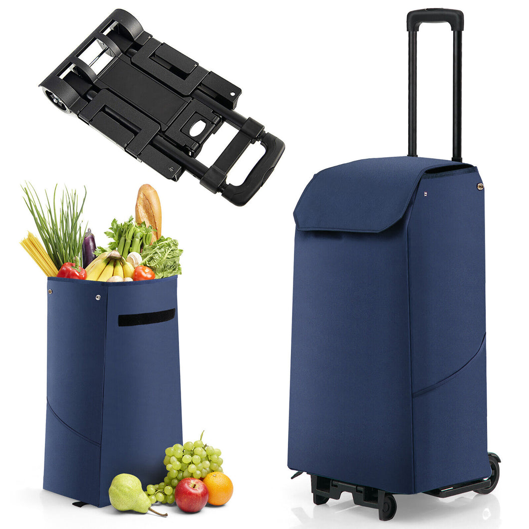 Gymax Folding Shopping Cart Rolling Utility Cart w/Removable Waterproof Bag