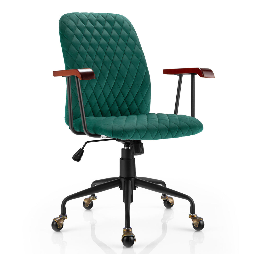 Gymax Velvet Home Office Chair Swivel Adjustable Task Chair w/ Wooden Armrest