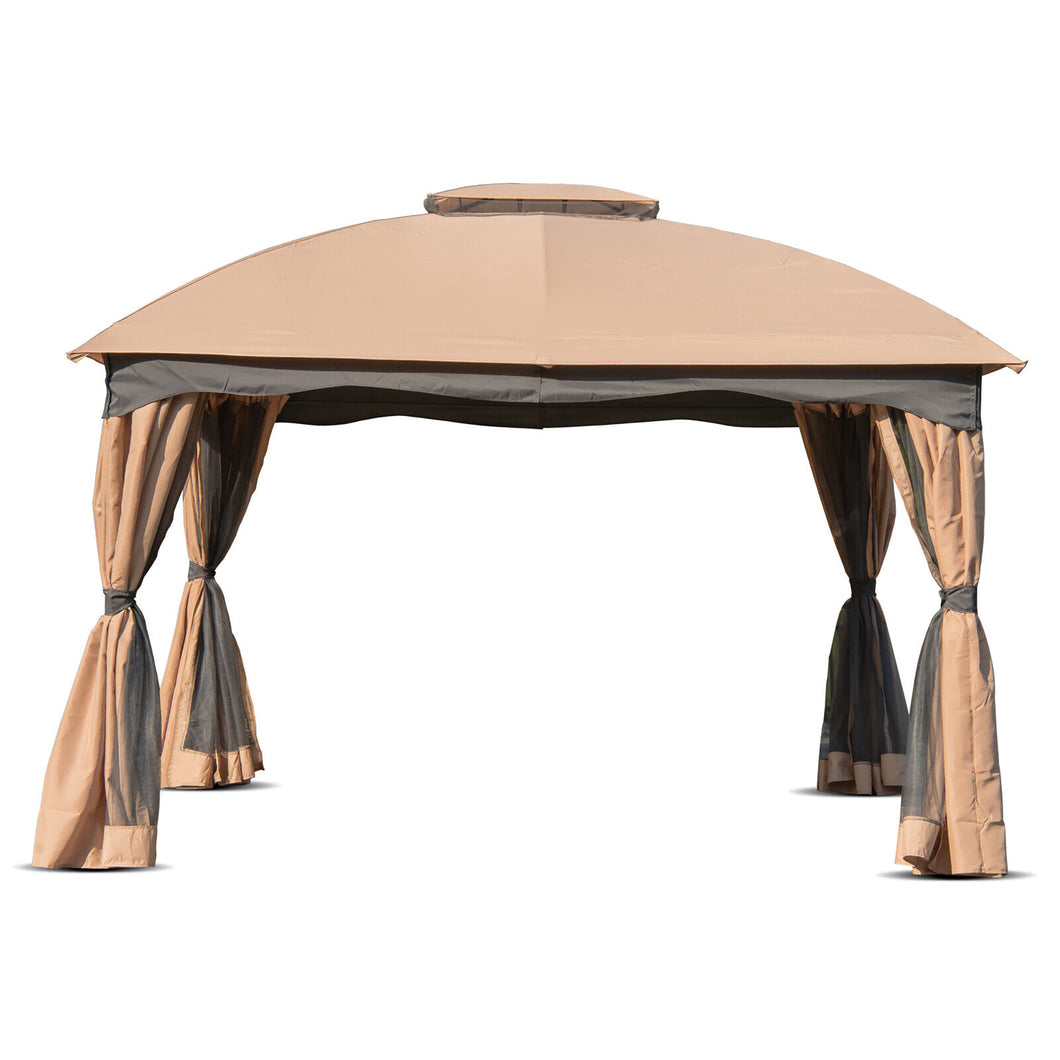 Gymax Patio 12' x 10' Canopy Heavy Duty Steel Gazebo Double Vented Outdoor Brown