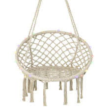 Load image into Gallery viewer, Gymax Hammock Chair LED Lights Hanging Cotton Rope Macrame Swing Indoor Outdoor Beige
