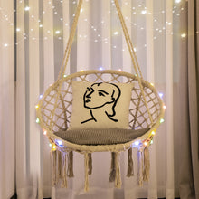 Load image into Gallery viewer, Gymax Hammock Chair LED Lights Hanging Cotton Rope Macrame Swing Indoor Outdoor Beige
