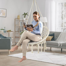 Load image into Gallery viewer, Gymax Hammock Chair LED Lights Hanging Cotton Rope Macrame Swing Indoor Outdoor Beige
