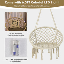 Load image into Gallery viewer, Gymax Hammock Chair LED Lights Hanging Cotton Rope Macrame Swing Indoor Outdoor Beige
