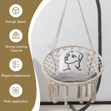 Load image into Gallery viewer, Gymax Hammock Chair LED Lights Hanging Cotton Rope Macrame Swing Indoor Outdoor Beige
