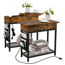 Load image into Gallery viewer, Gymax 2PCS End Table Charging Station Industrial Nightstand Flip Top Side Pocket USB
