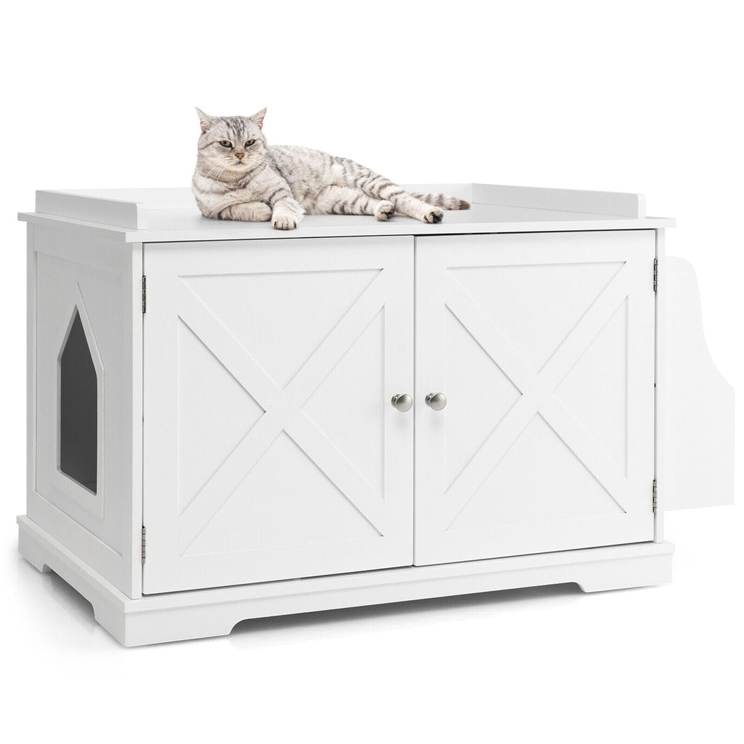 Gymax Large Side Table Furniture Wooden Cat Litter Box Enclosure Magazine Rack