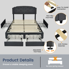 Load image into Gallery viewer, Gymax Queen Platform Bed Frame with 4 Storage Drawers Adjustable Headboard Grey
