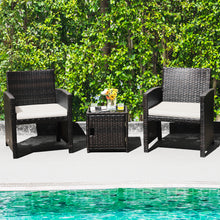 Load image into Gallery viewer, Gymax 3PCS Patio PE Rattan Conversation Furniture Set Bistro Set w/ Waterproof Cover
