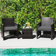 Load image into Gallery viewer, Gymax 3PCS Patio PE Rattan Conversation Furniture Set Bistro Set w/ Waterproof Cover
