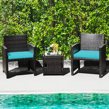 Load image into Gallery viewer, Gymax 3PCS Patio PE Rattan Conversation Furniture Set Bistro Set w/ Waterproof Cover

