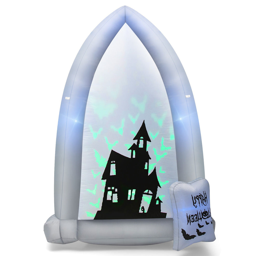 Gymax 7' Halloween Outdoor Inflatable Headstone Blow up w/ Built-in Bat Lamp