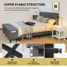 Load image into Gallery viewer, Gymax Full Upholstered Platform Bed Frame w/ Storage Ottoman Slats Support Grey
