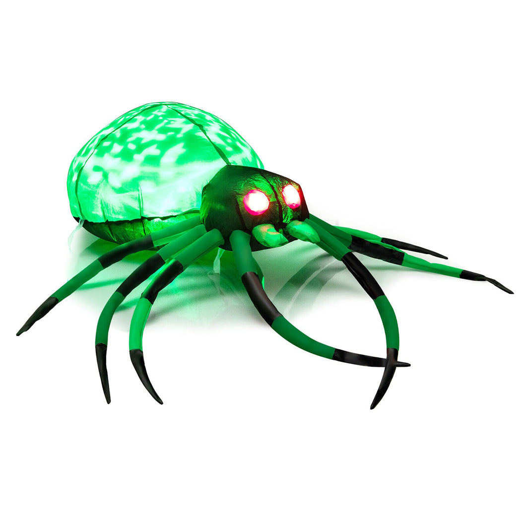 Gymax 5' Long Halloween Inflatable Creepy Green Black Legs Spider w/ Cobweb & LEDS