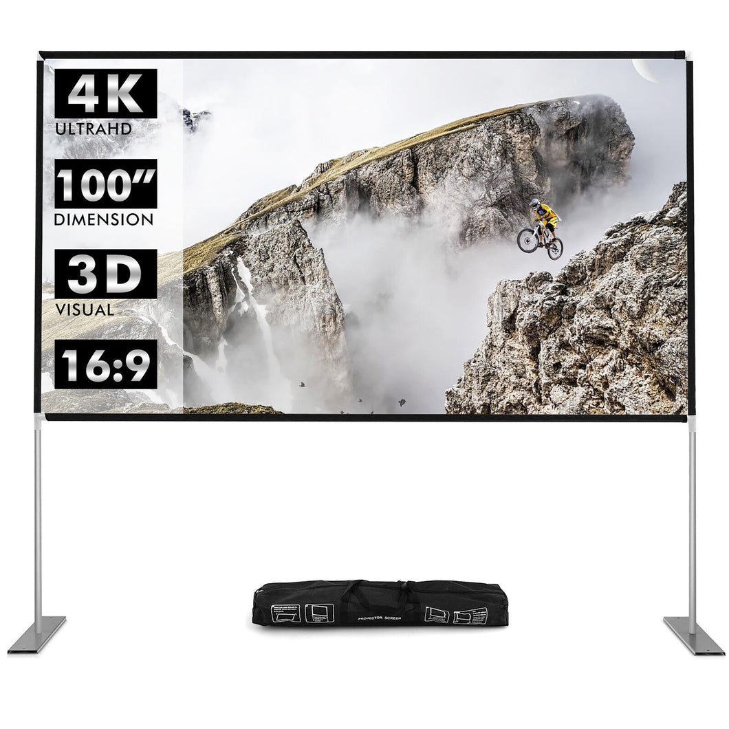 Gymax 100'' Projector Screen w/ Stand 16:9 HD 4K Indoor Outdoor Projection Movie Screen