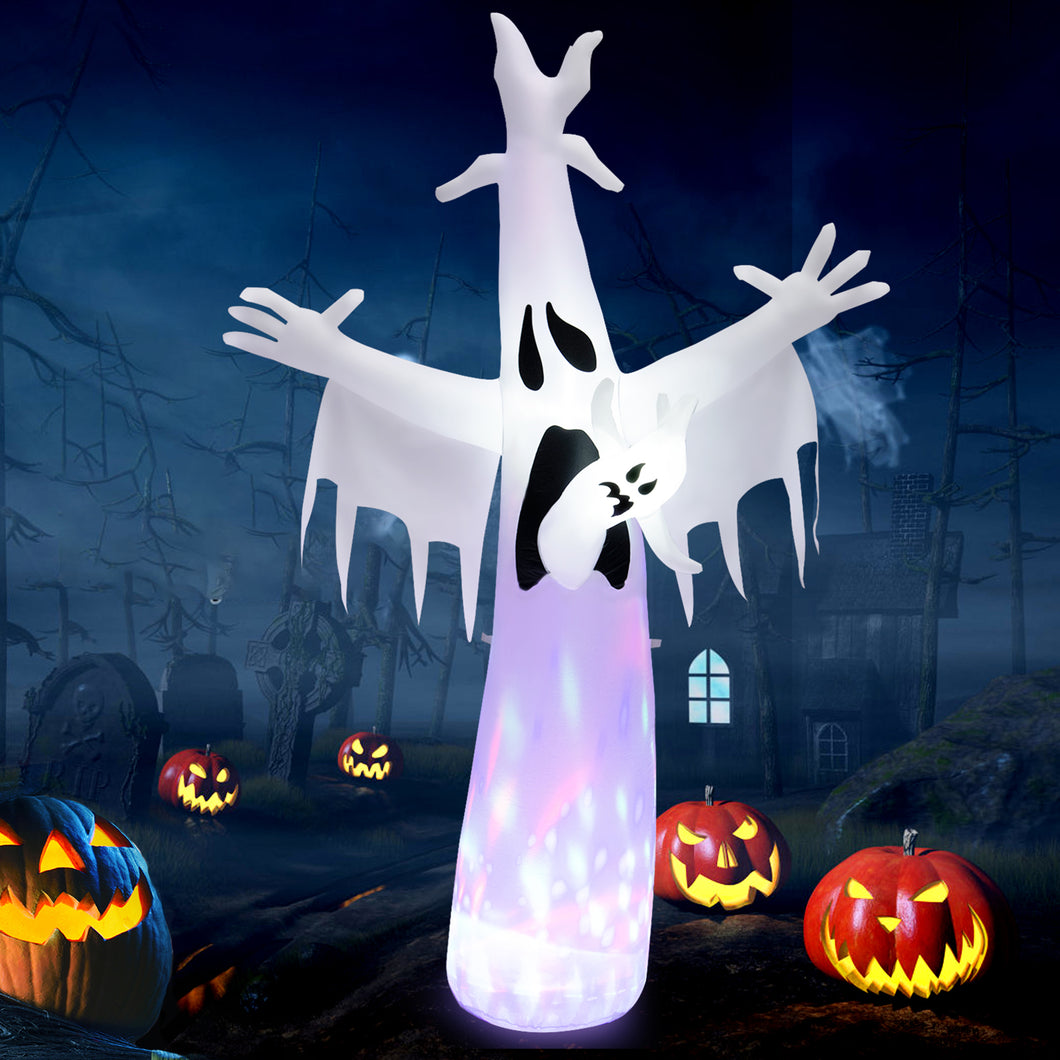 Gymax 8FT Inflatable Ghost Halloween Festival Giant Yard Decor w/ LED & Magic Rotating Lamp