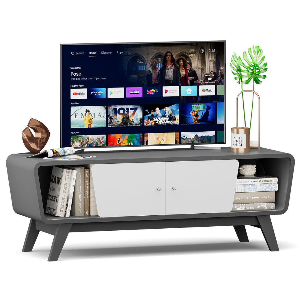 Gymax Mid Century TV Stand for TVs up to 55'' Media Console Table Sliding Door Grey
