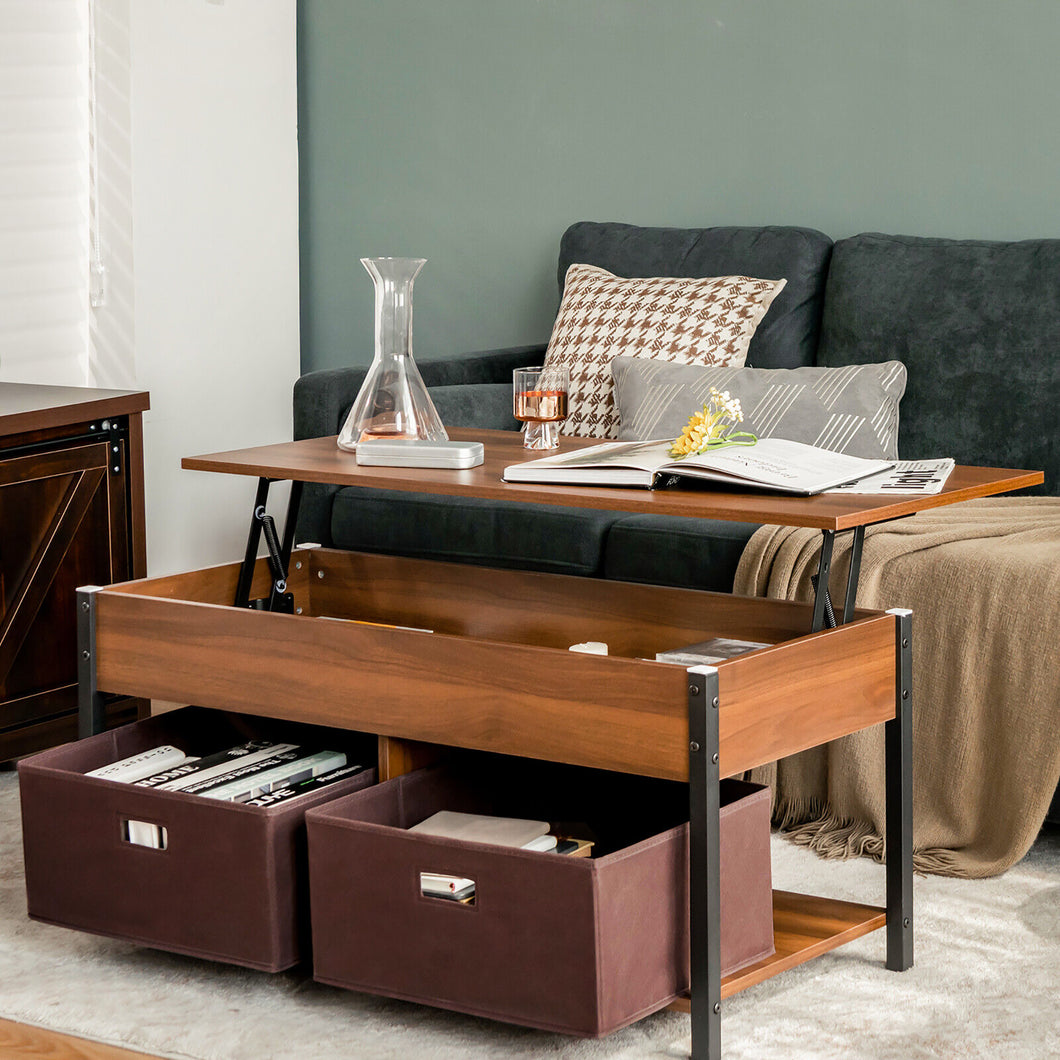 Gymax Lift Top Coffee Table Multifunctional Pop up Central Table with Lifting Tabletop Brown
