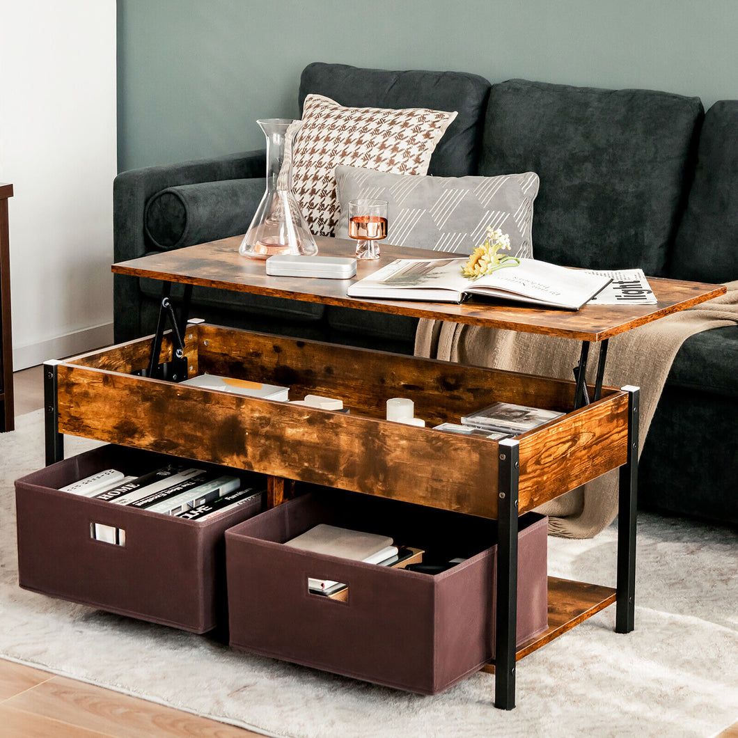 Gymax Lift Top Coffee Table Multifunctional Pop up Central Table with Lifting Tabletop Rustic Brown