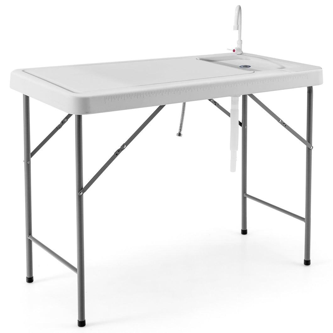Gymax Folding Portable Fish Fillet Hunting Cleaning Cutting Table with Sink Faucet