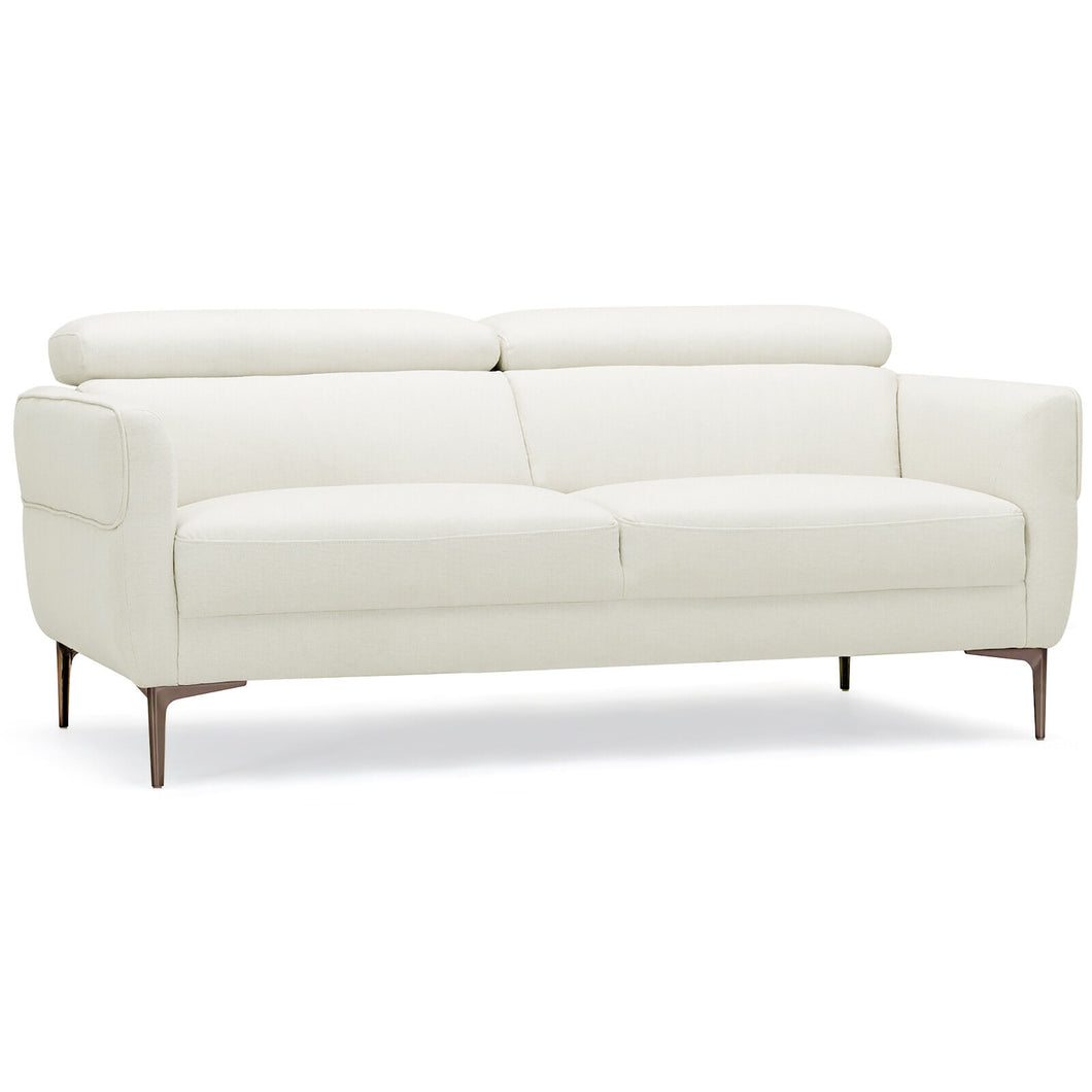 Gymax Modern Loveseat 72.5'' Fabric Sofa Couch w/ Adjustable Headrest & Metal Legs White