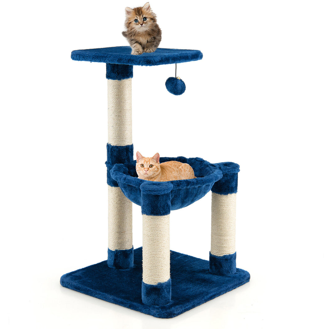 Gymax Cat Tree Multi Level Cat Tower w/ Scratching Posts & Cat Hammock Blue