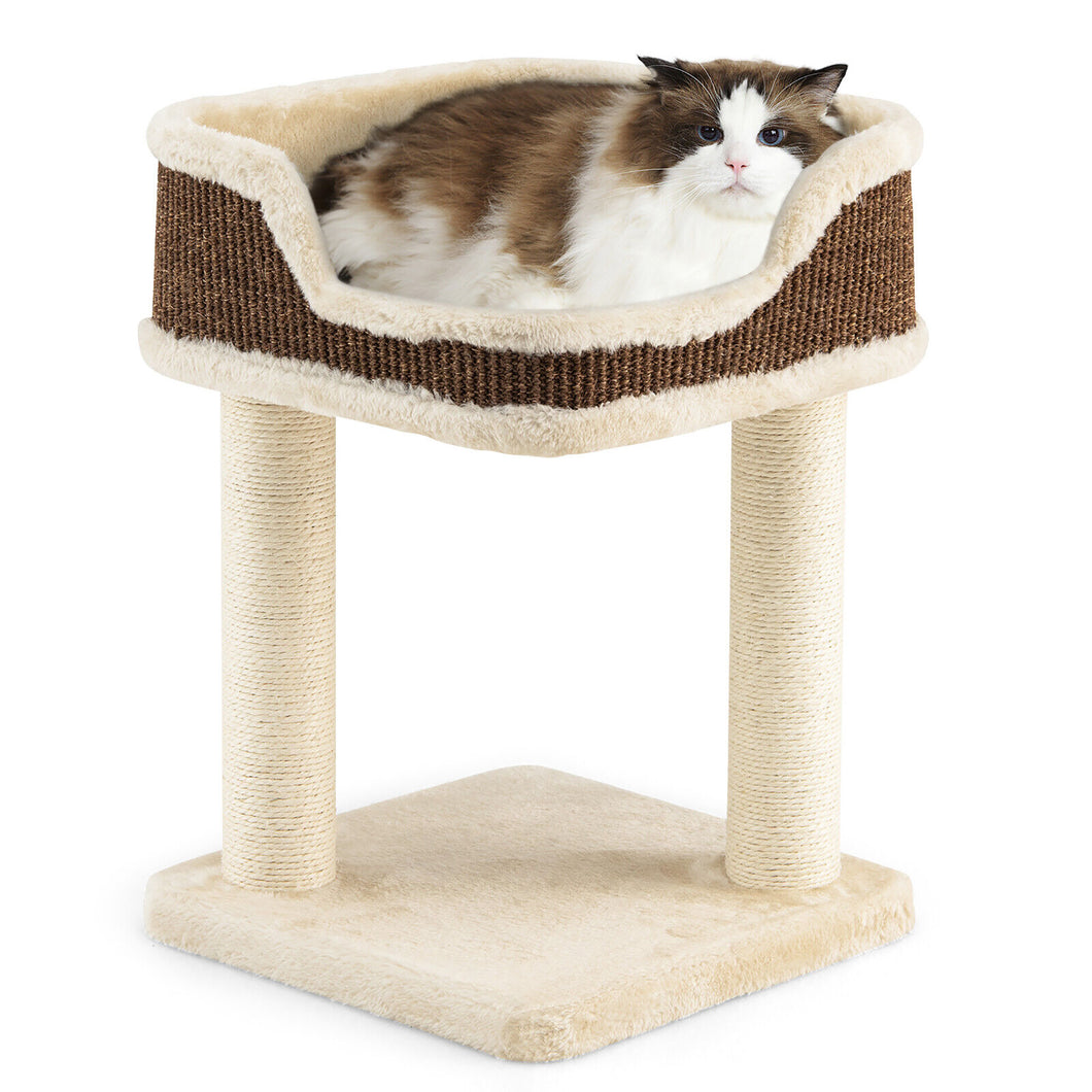 Gymax Cat Tree Multi Level Cat Tower w/ Scratching Posts & Large Plush Perch Beige
