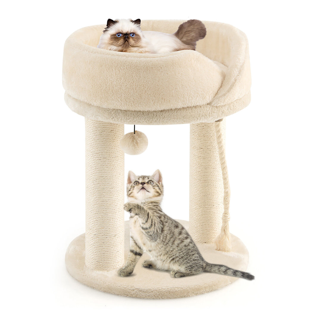 Gymax Cat Tower Cat Activity Tree w/ Plush Perch & Scratching Posts Beige
