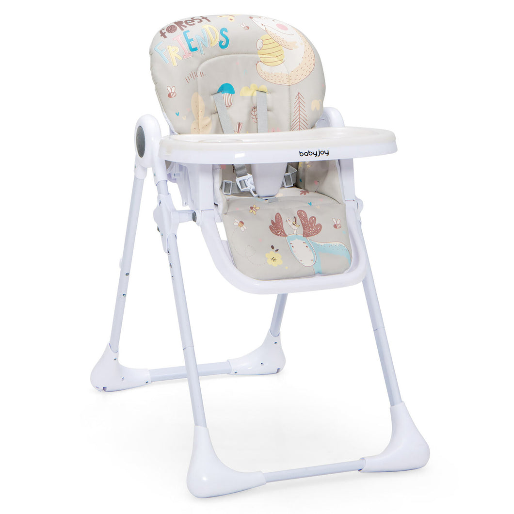 Gymax Baby High Chair Folding Feeding Chair W/ Multiple Recline & Height Positions Grey