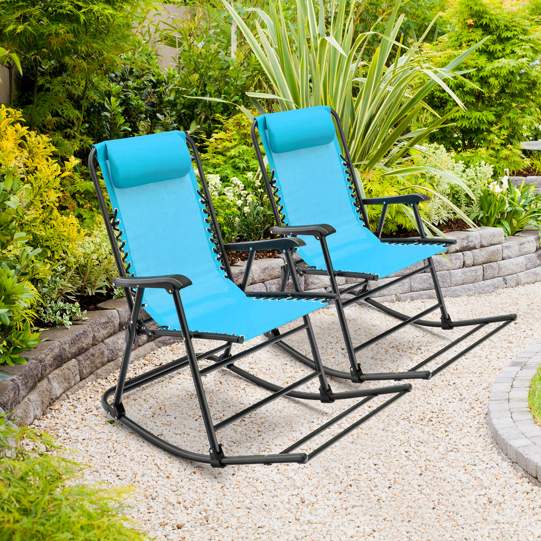 Gymax 2PCS Patio Folding Rocking Chair Outdoor Portable Lounge Rocker Blue