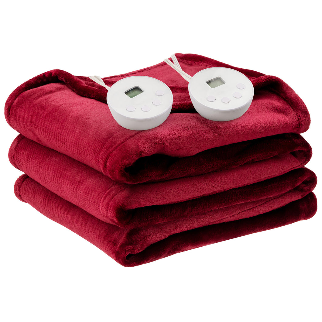 Gymax 84''x90'' Heated Blanket Queen Size Electric Heated Throw Blanket w/ Timer Red