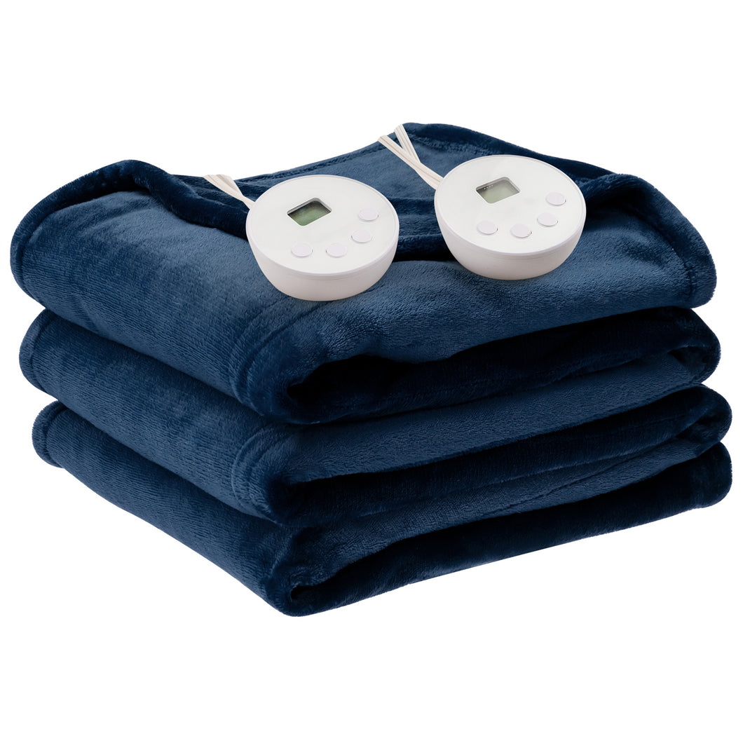 Gymax 84''x90'' Heated Blanket Queen Size Electric Heated Throw Blanket w/ Timer Blue
