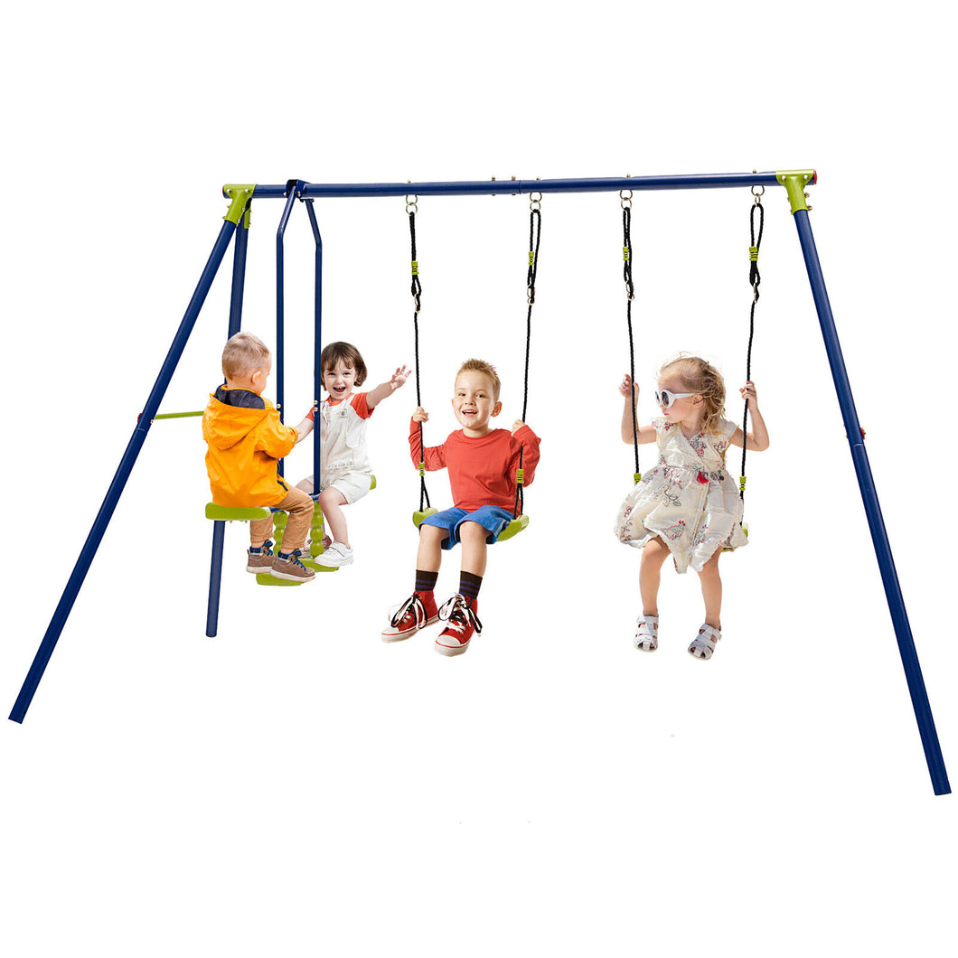 Gymax 440 lbs Swing Set 2 in 1 Kids Swing Stand w/ Two Swings & One Glider for Backyard
