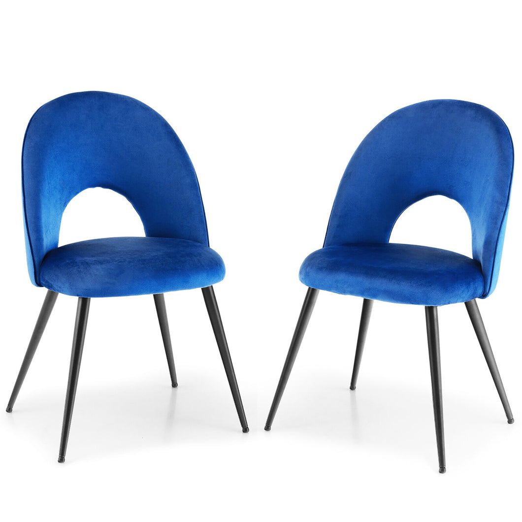 Gymax Dining Chair Set of 2 Velvet Upholstered Side Chair w/ Metal Base for Living Room Blue