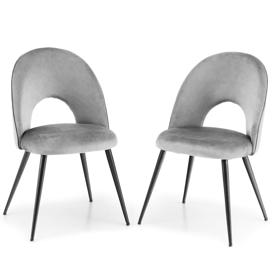 Gymax Dining Chair Set of 2 Velvet Upholstered Side Chair w/ Metal Base for Living Room Grey