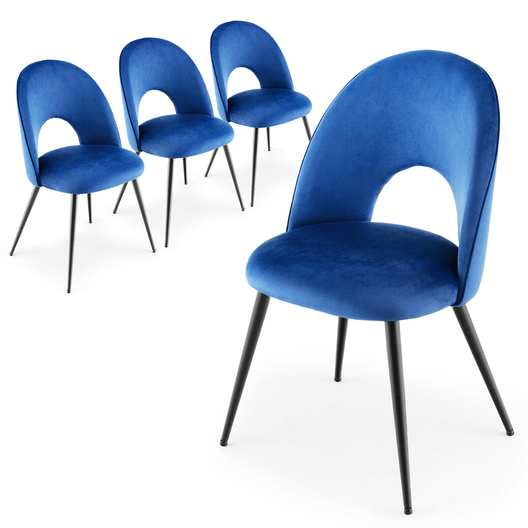 Gymax Dining Chair Set of 4 Velvet Upholstered Side Chair w/ Metal Base for Living Room Blue