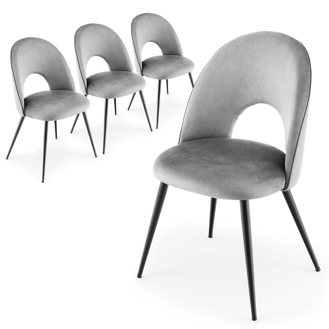Gymax Dining Chair Set of 4 Velvet Upholstered Side Chair w/ Metal Base for Living Room Grey