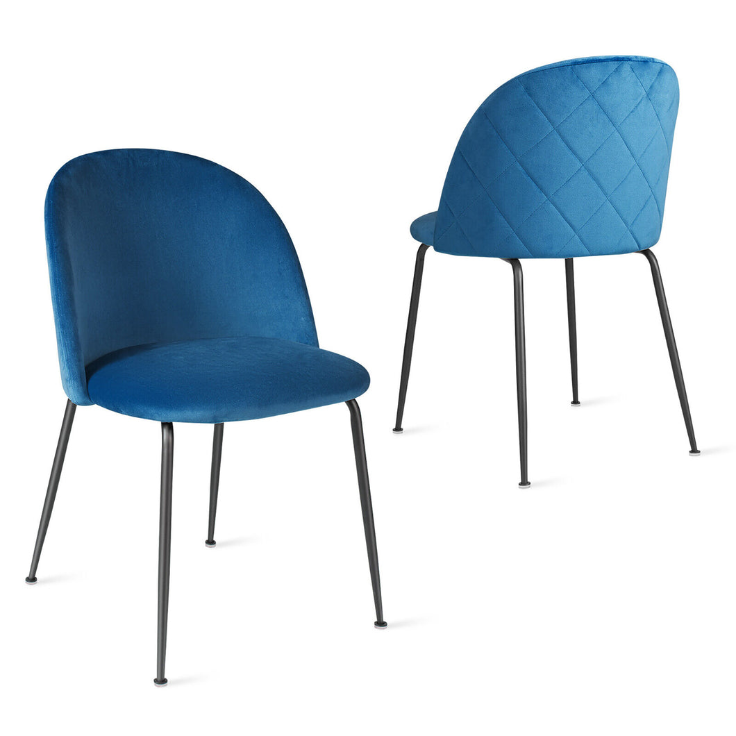 Gymax Dining Chair Set of 2 Upholstered Velvet Chair Set w/ Metal Base for Living Room Blue