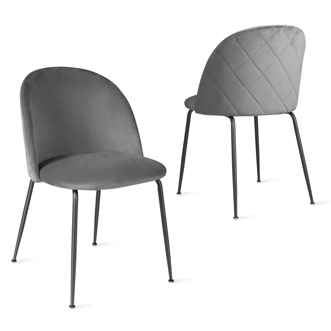 Gymax Dining Chair Set of 2 Upholstered Velvet Chair Set w/ Metal Base for Living Room Grey