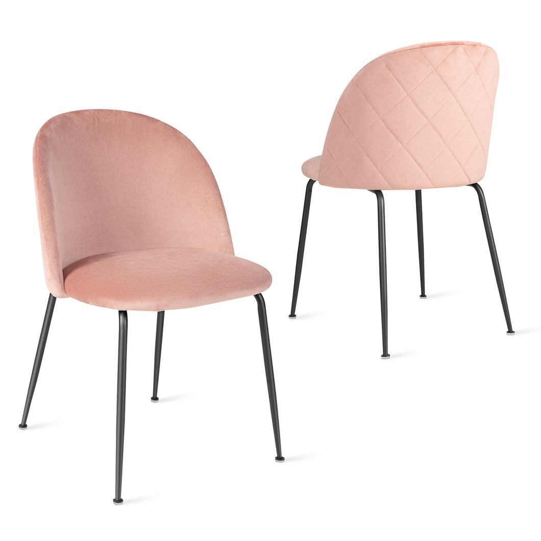 Gymax Dining Chair Set of 2 Upholstered Velvet Chair Set w/ Metal Base for Living Room Pink