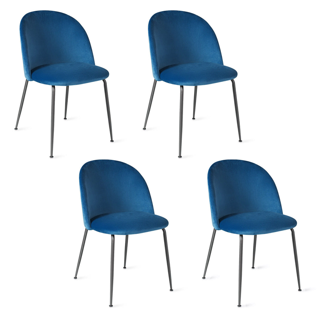 Gymax Dining Chair Set of 4 Upholstered Velvet Chair Set w/ Metal Base for Living Room Blue